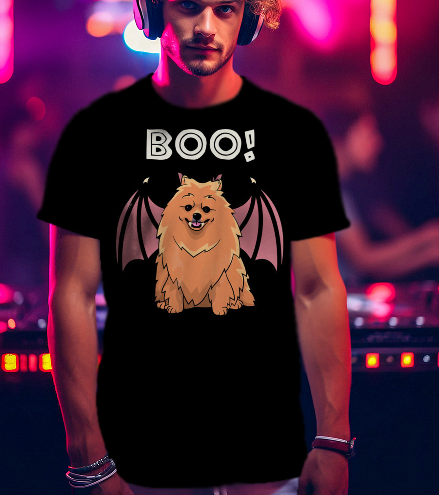 BOO Pomeranian With Bat Wings Halloween T-Shirt