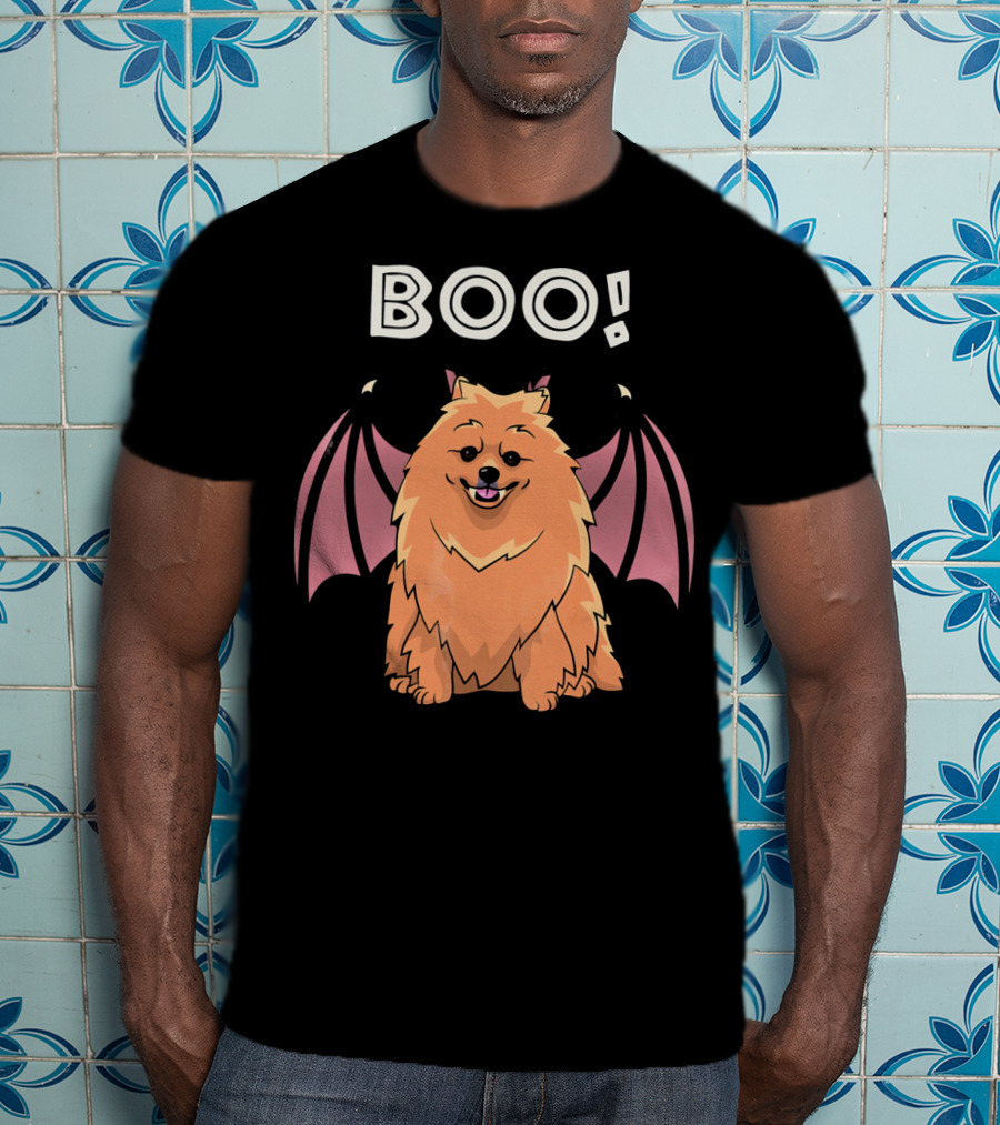 BOO Pomeranian With Bat Wings Halloween T-Shirt