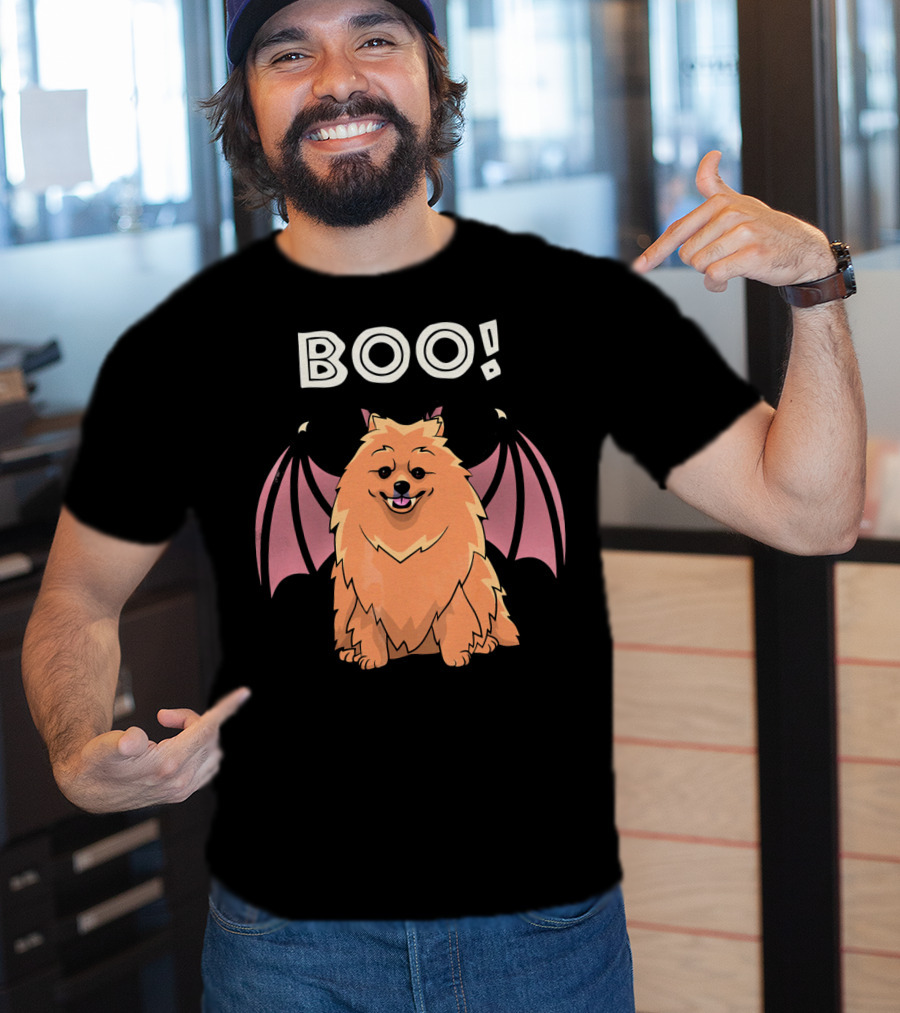 BOO Pomeranian With Bat Wings Halloween T-Shirt