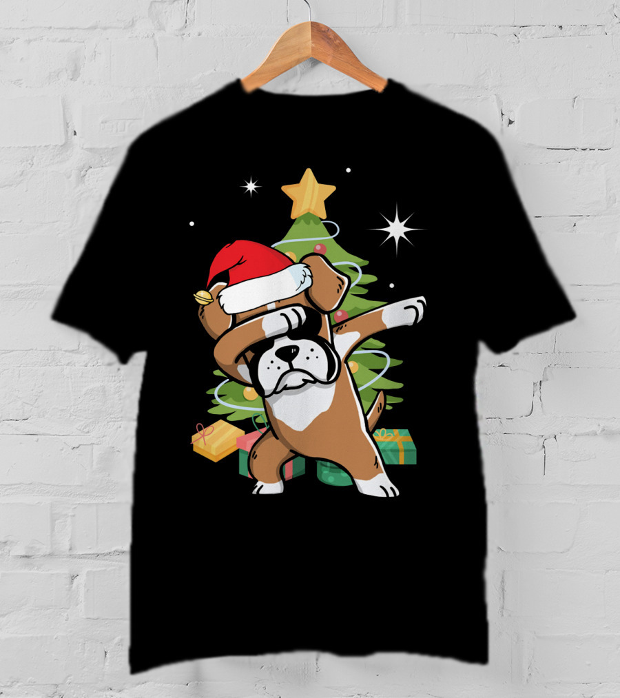 Christmas Boxer Dog Dabbing In Front Of Tree With Gifts T-Shirt
