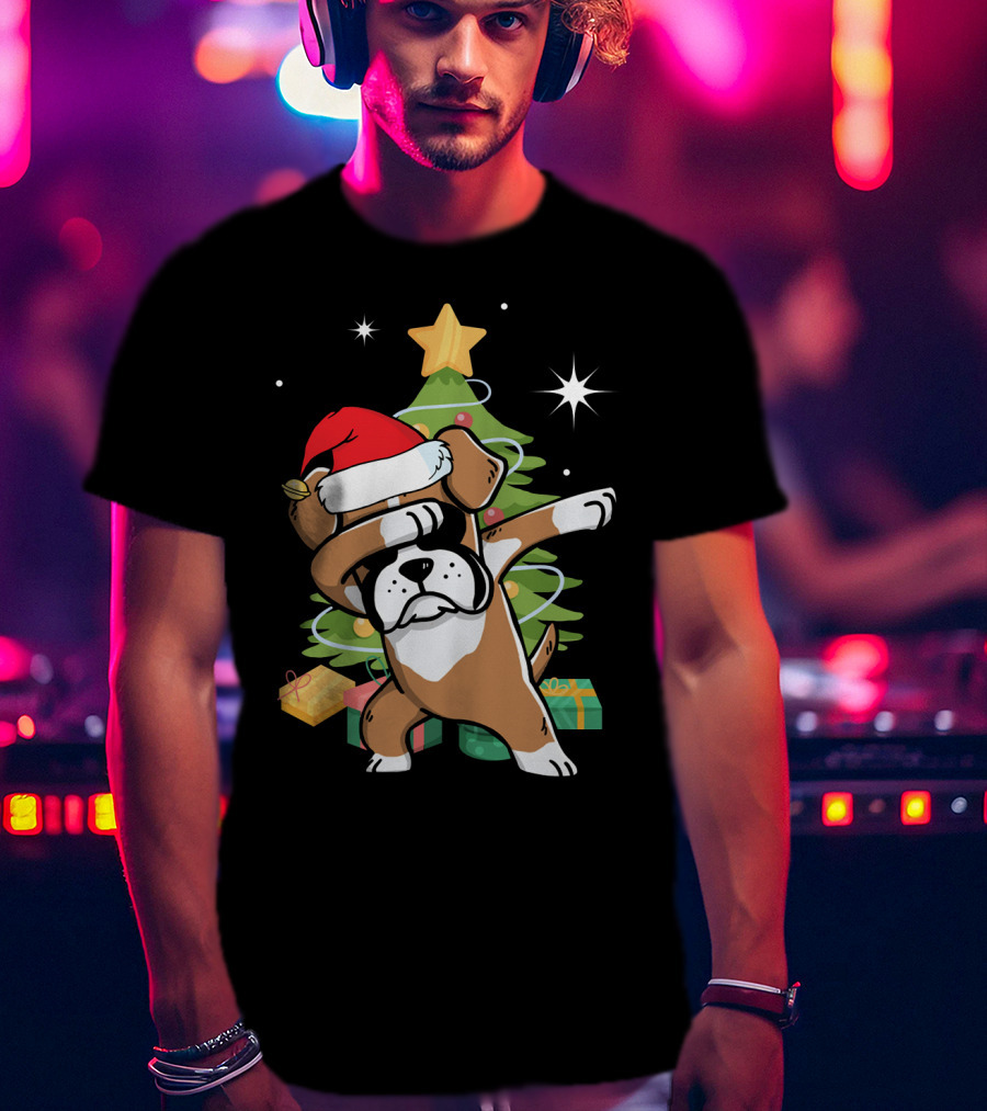 Christmas Boxer Dog Dabbing In Front Of Tree With Gifts T-Shirt