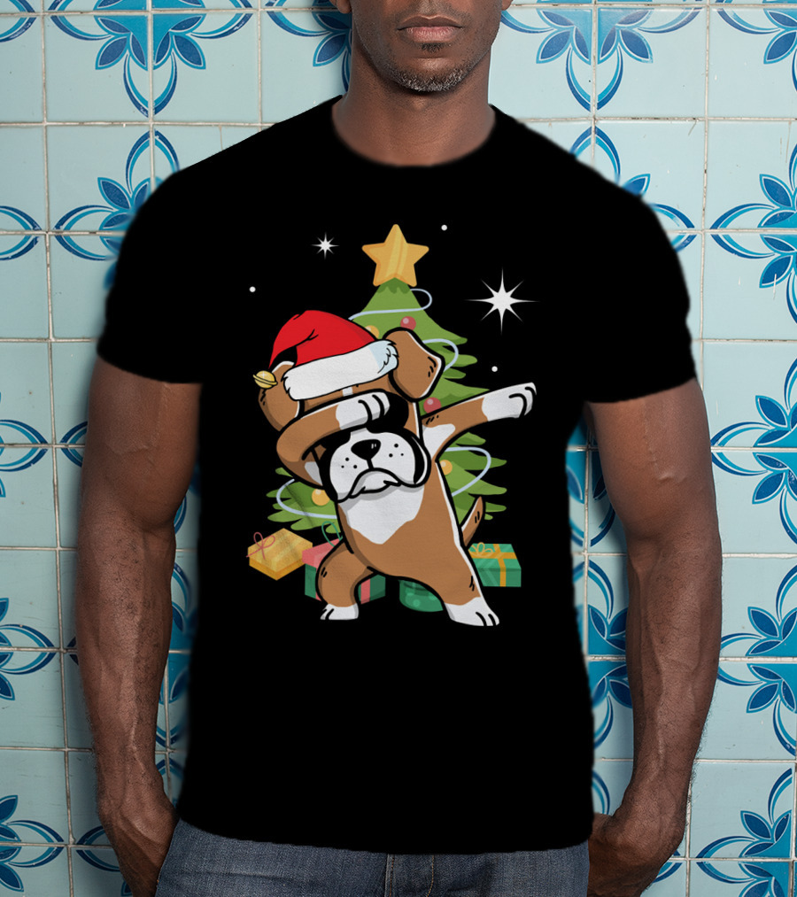Christmas Boxer Dog Dabbing In Front Of Tree With Gifts T-Shirt