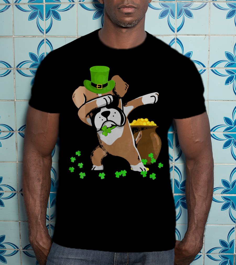 Boxer Dabbing St Patricks Day Dog With Leprechaun Hat And Pot Of Gold T-Shirt