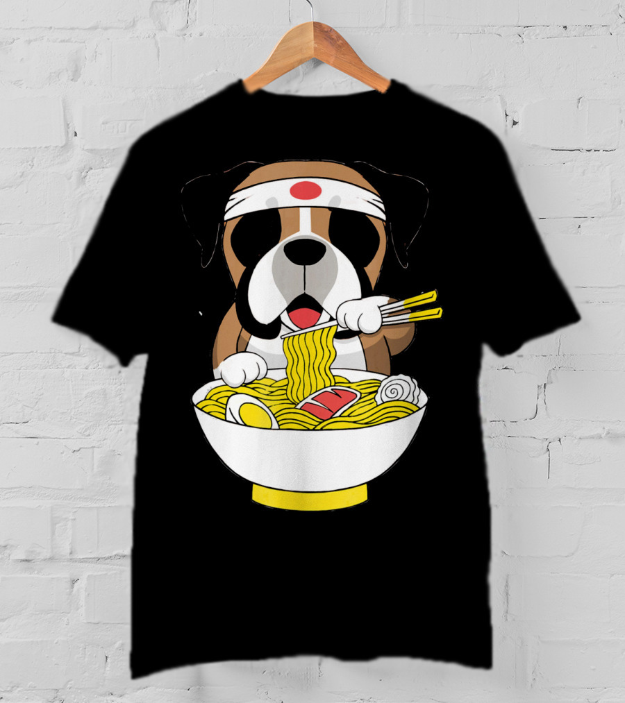 Boxer Dog Eating Japanese Ramen With Chopsticks In Funny T-Shirt