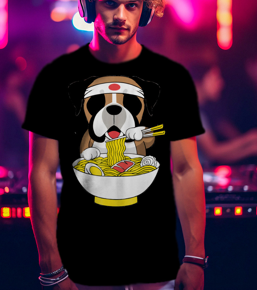 Boxer Dog Eating Japanese Ramen With Chopsticks In Funny T-Shirt