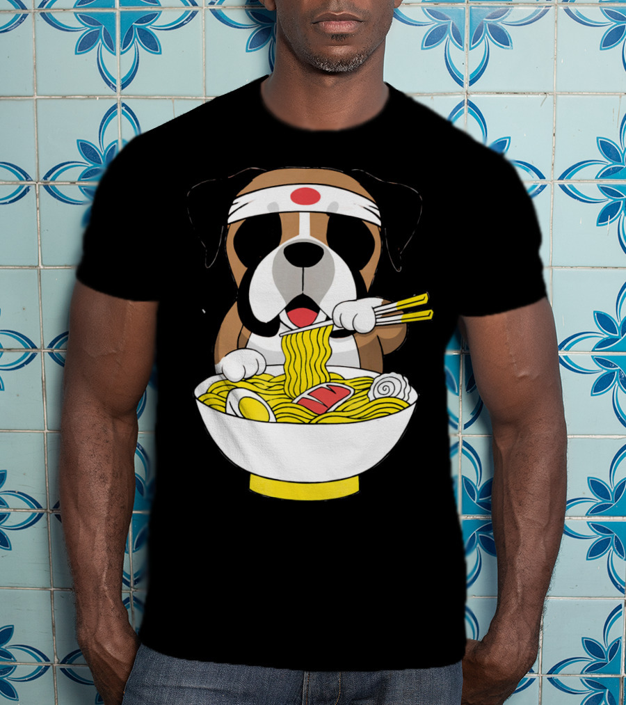 Boxer Dog Eating Japanese Ramen With Chopsticks In Funny T-Shirt