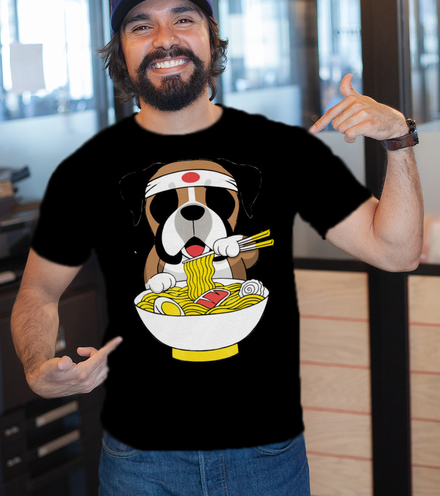 Boxer Dog Eating Japanese Ramen With Chopsticks In Funny T-Shirt