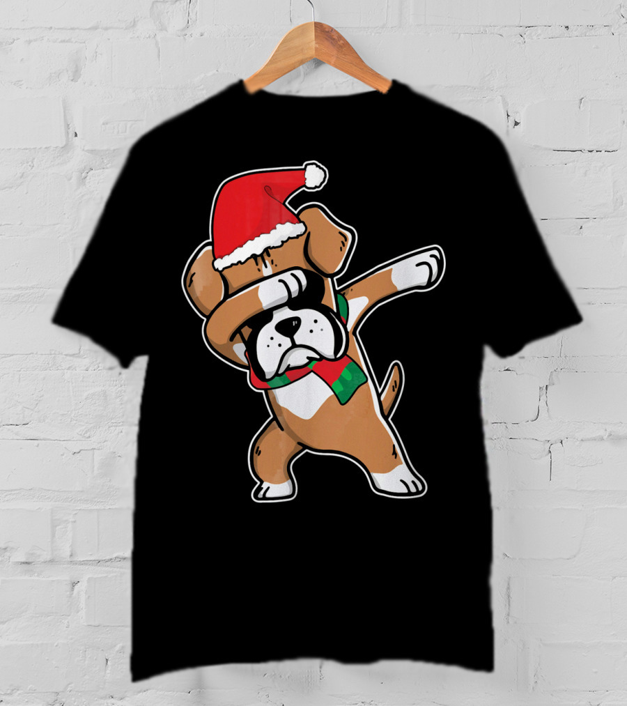 Santa Claus Boxer Dog Dabbing Dance Hip Hop Christmas T-Shirt