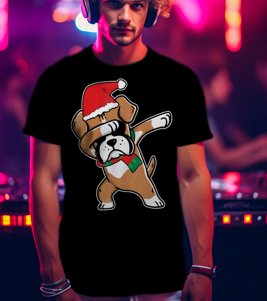 Santa Claus Boxer Dog Dabbing Dance Hip Hop Christmas T-Shirt