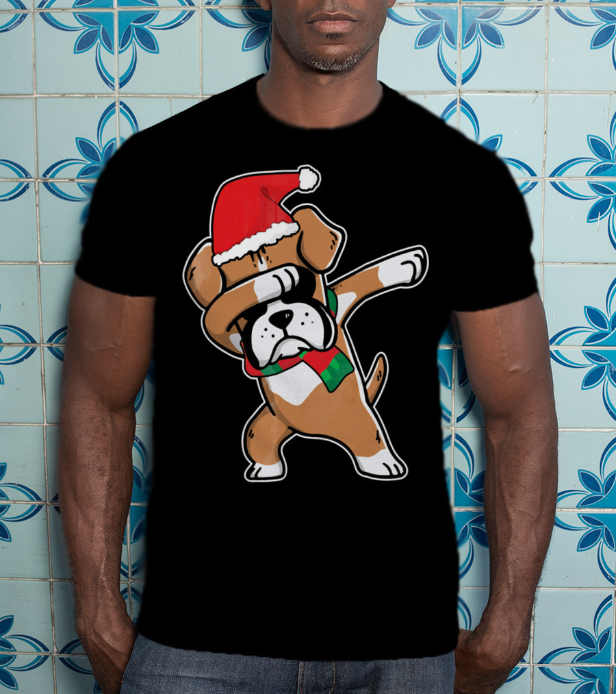 Santa Claus Boxer Dog Dabbing Dance Hip Hop Christmas T-Shirt