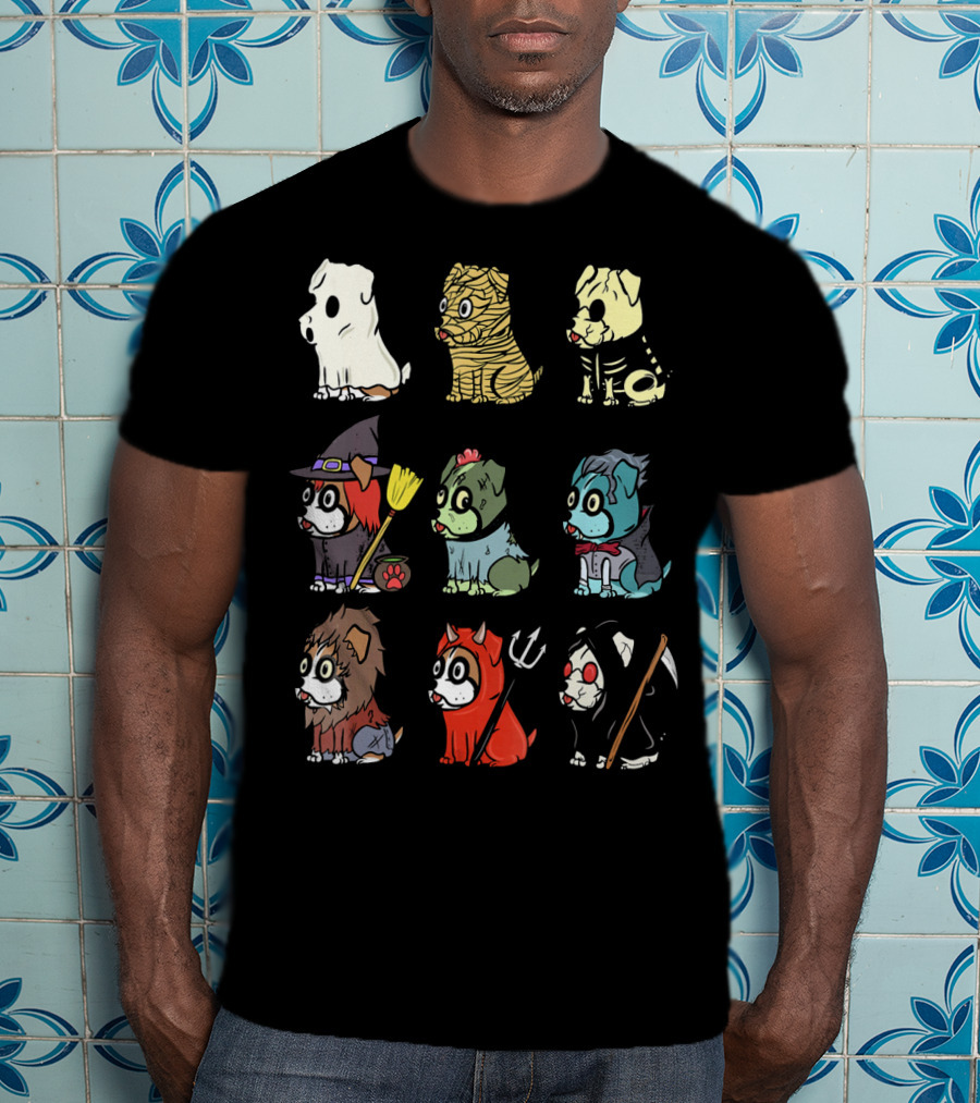 Spooky Boxer Dog Halloween Costumes Ghost Mummy Zombie Witch Werewolf Devil Grim Reaper T-Shirt