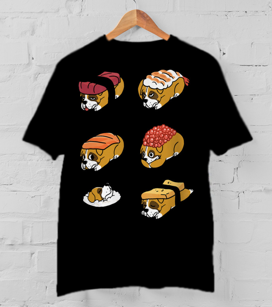 Boxer Dog Nigiri Sushi Funny Dog Boxer Sushi Roll Humor Nigiri Boxer Pups Sushi Styled Boxer Dogs T-Shirt