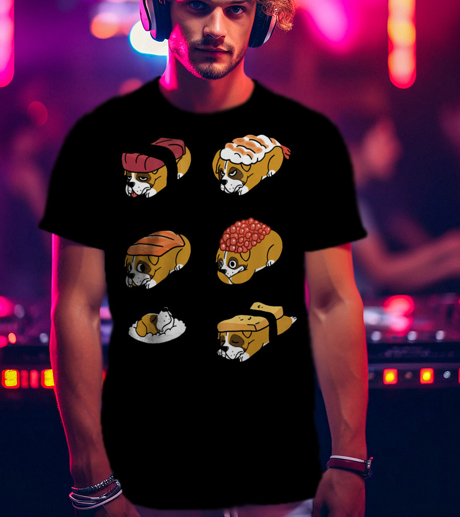 Boxer Dog Nigiri Sushi Funny Dog Boxer Sushi Roll Humor Nigiri Boxer Pups Sushi Styled Boxer Dogs T-Shirt