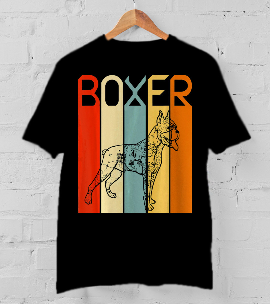 Boxer Dog Retro Stripes Outline T-Shirt