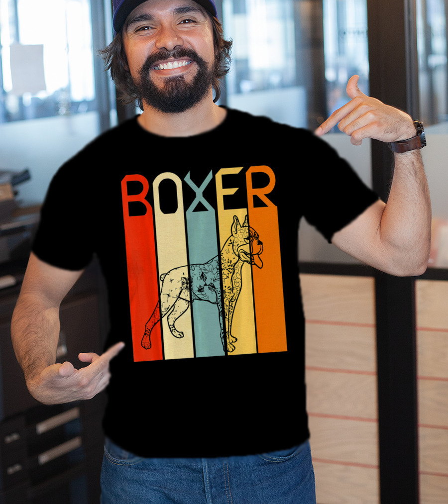 Boxer Dog Retro Stripes Outline T-Shirt