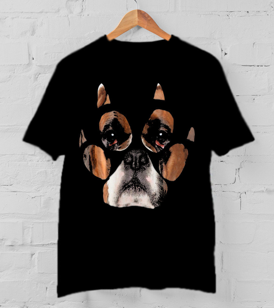 Boxer Dog Face Inside Paw Prints T-Shirt
