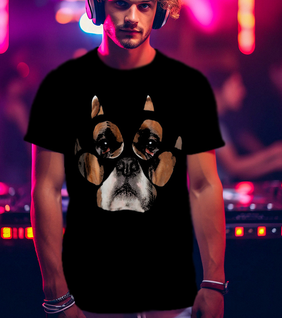 Boxer Dog Face Inside Paw Prints T-Shirt
