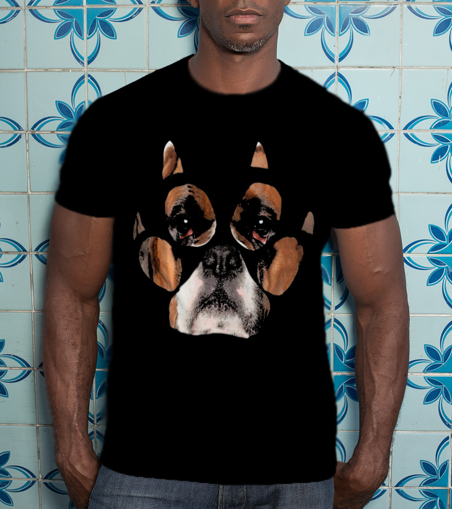 Boxer Dog Face Inside Paw Prints T-Shirt