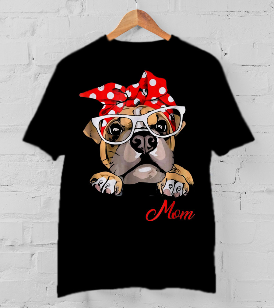 Boxer Mom Dog With Polka Dot Headband And Glasses T-Shirt