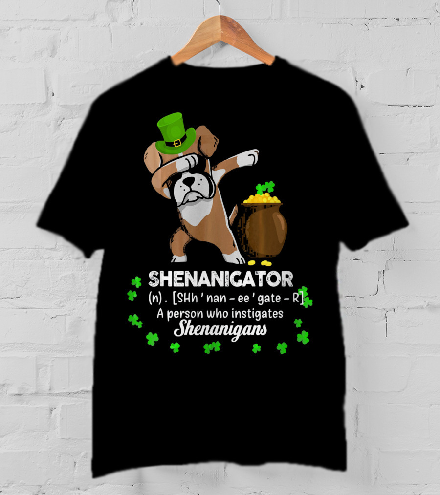 Shenanigator Boxer Dabbing St. Patrick's Day Shenanigans With Hat And Gold T-Shirt