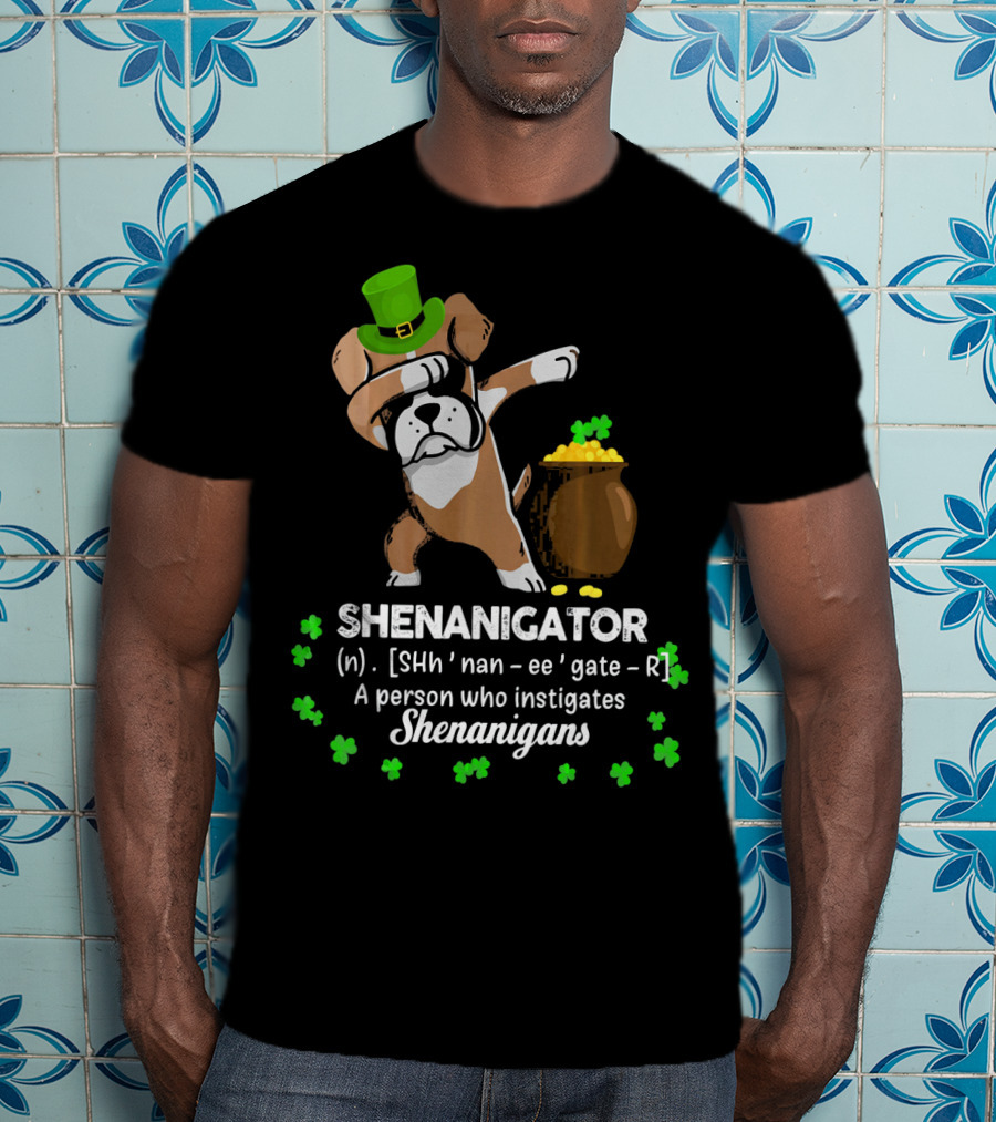 Shenanigator Boxer Dabbing St. Patrick's Day Shenanigans With Hat And Gold T-Shirt