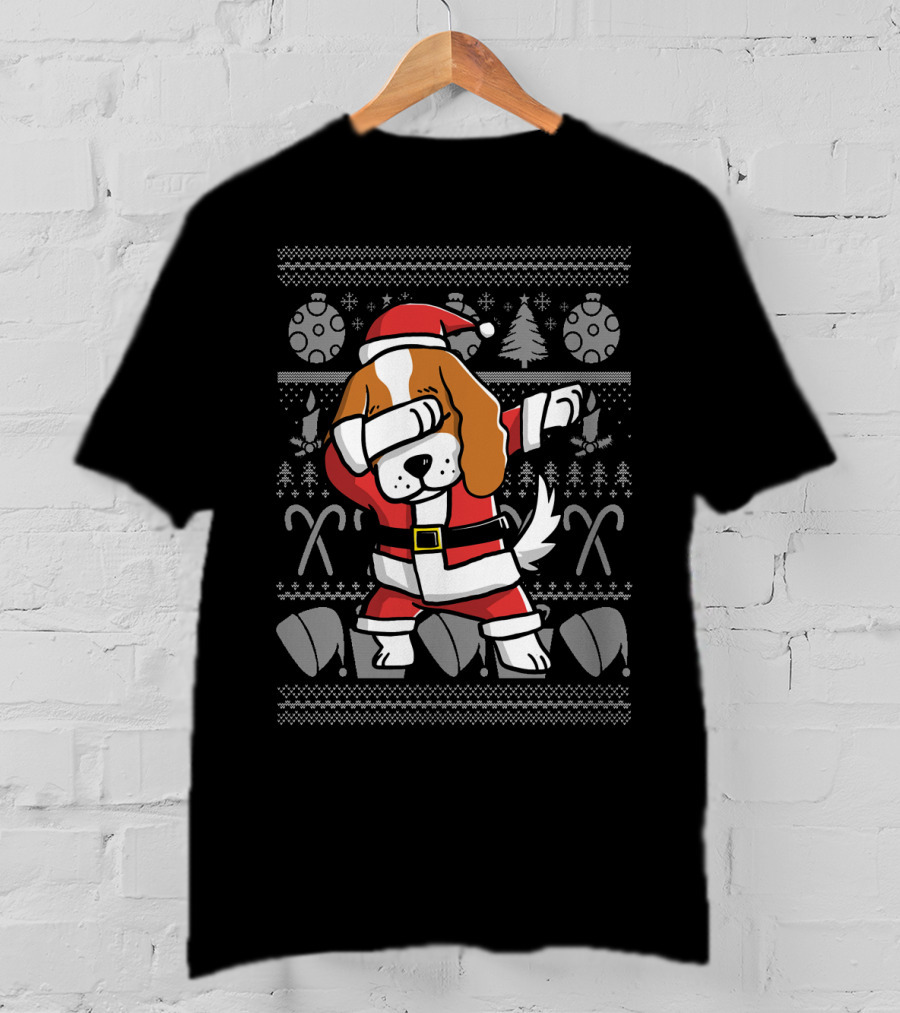 Cavalier King Charles Spaniel Dabbing Santa Christmas Ugly T-Shirt
