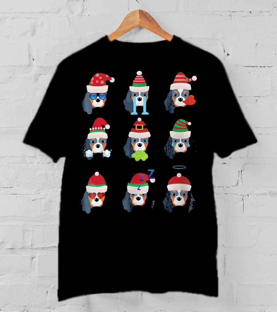 Cavalier King Charles Spaniel Christmas Santa Hats Holiday Expressions T-Shirt
