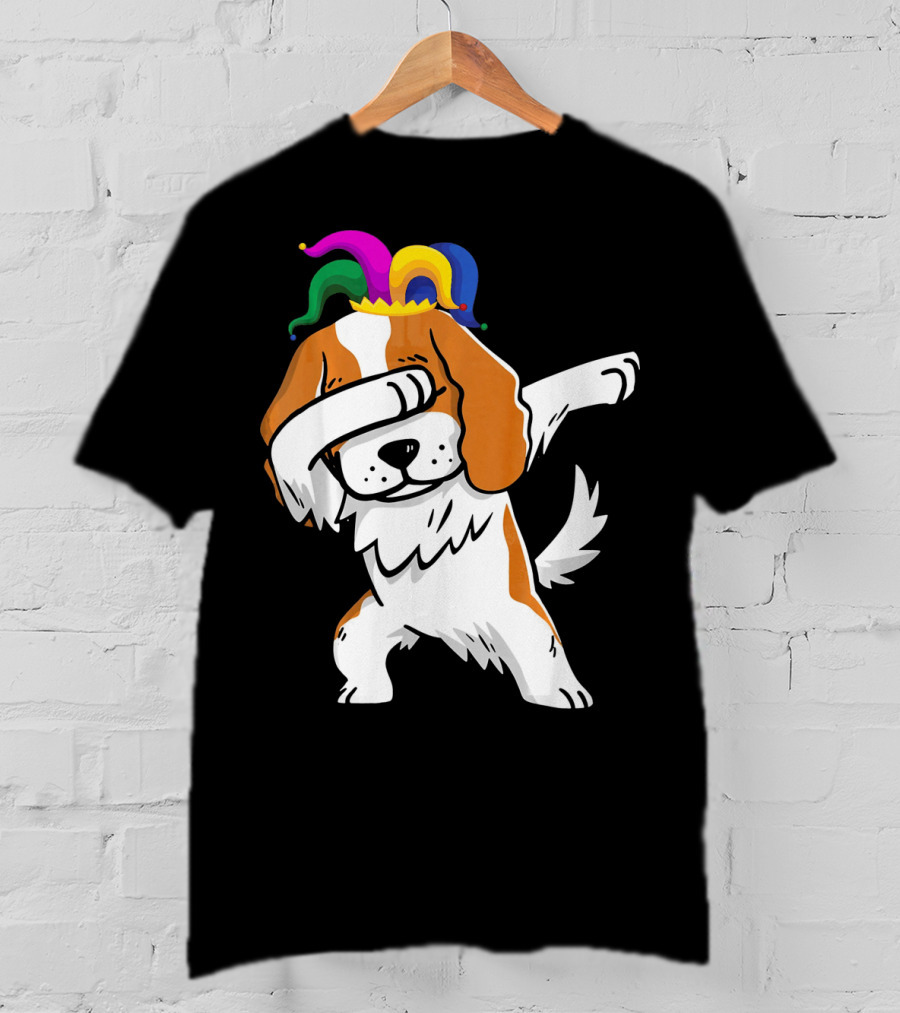 Cavalier King Charles Spaniel Dabbing Jester Hat Mardi Gras T-Shirt