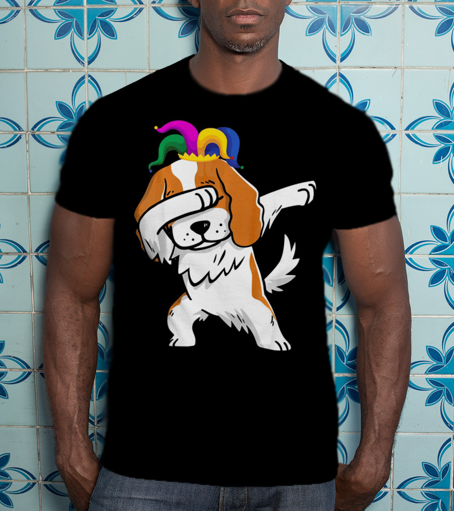 Cavalier King Charles Spaniel Dabbing Jester Hat Mardi Gras T-Shirt
