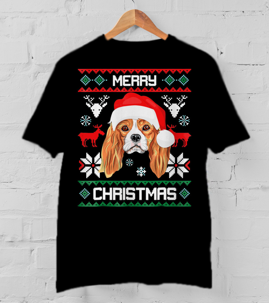 Merry Christmas Cavalier King Charles Spaniel Ugly Sweater Santa Hat T-Shirt