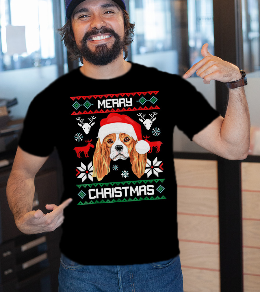 Merry Christmas Cavalier King Charles Spaniel Ugly Sweater Santa Hat T-Shirt