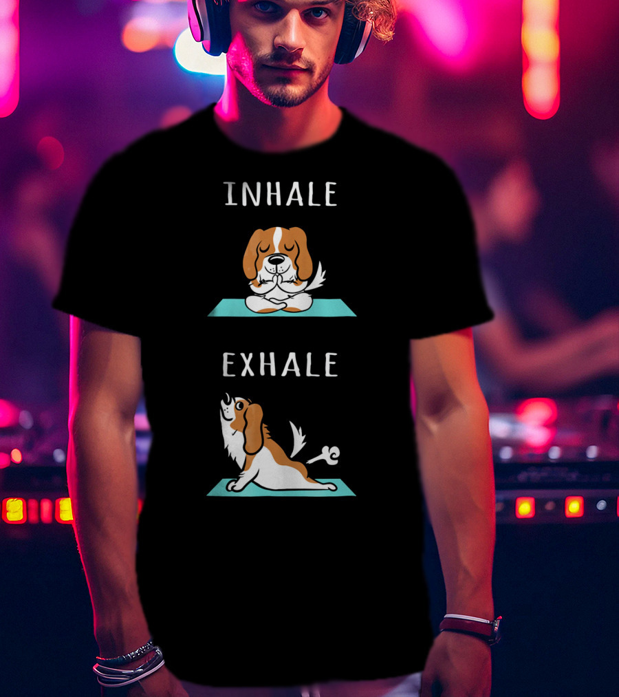 Cavalier King Charles Spaniel Inhale Exhale Yoga Mat T-Shirt