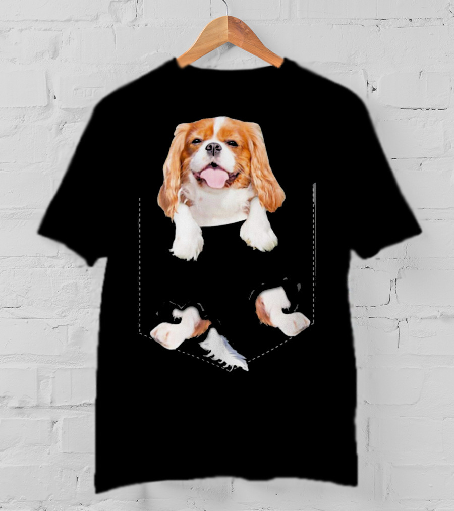 Cavalier King Charles Spaniel Puppy In Faux Pocket T-Shirt