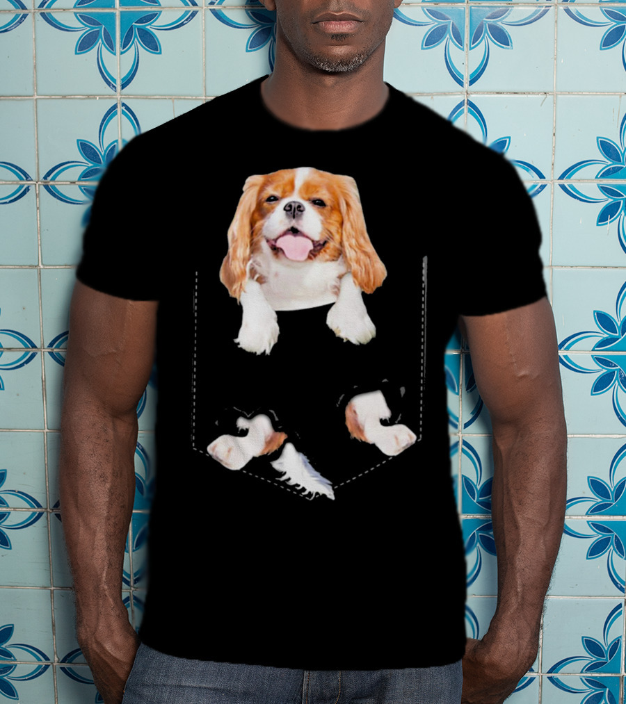 Cavalier King Charles Spaniel Puppy In Faux Pocket T-Shirt