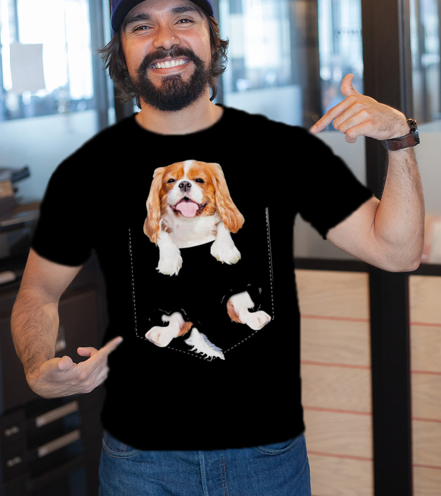 Cavalier King Charles Spaniel Puppy In Faux Pocket T-Shirt