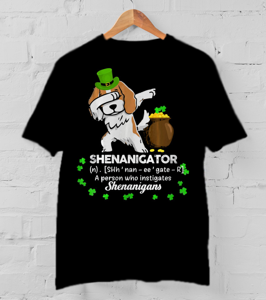 Shenanigator Cavalier King Dog With Green Hat And Pot Of Gold T-Shirt