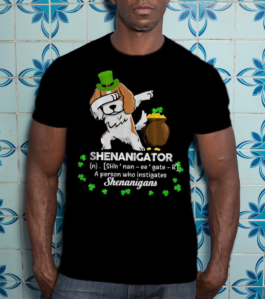 Shenanigator Cavalier King Dog With Green Hat And Pot Of Gold T-Shirt