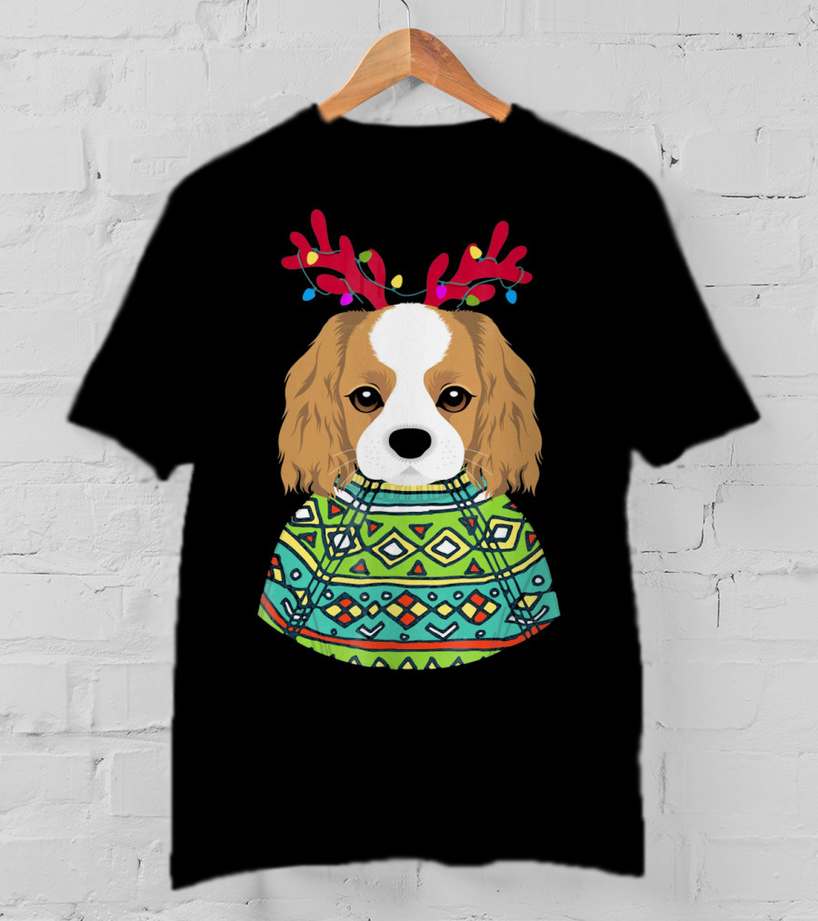 Cavalier Spaniel Reindeer Antlers Festive T-Shirt