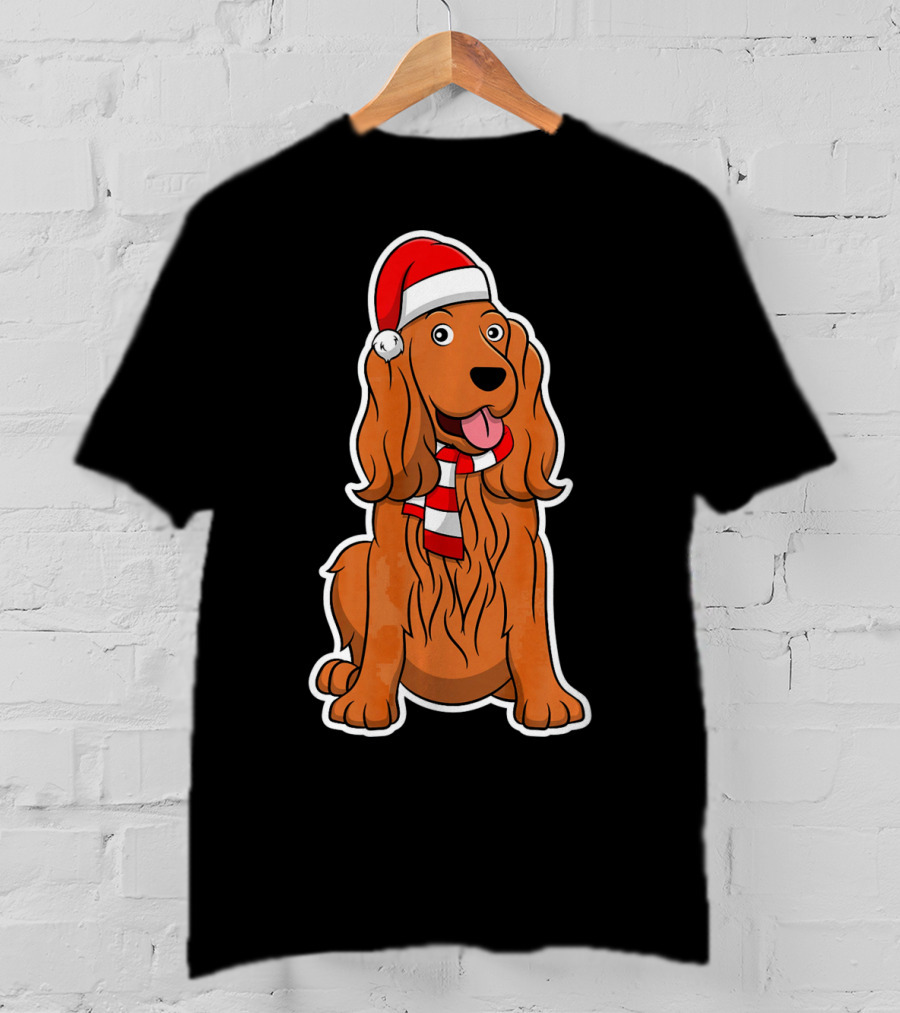 Cocker Spaniel Dog Puppy With Christmas Santa Hat And Scarf T-Shirt
