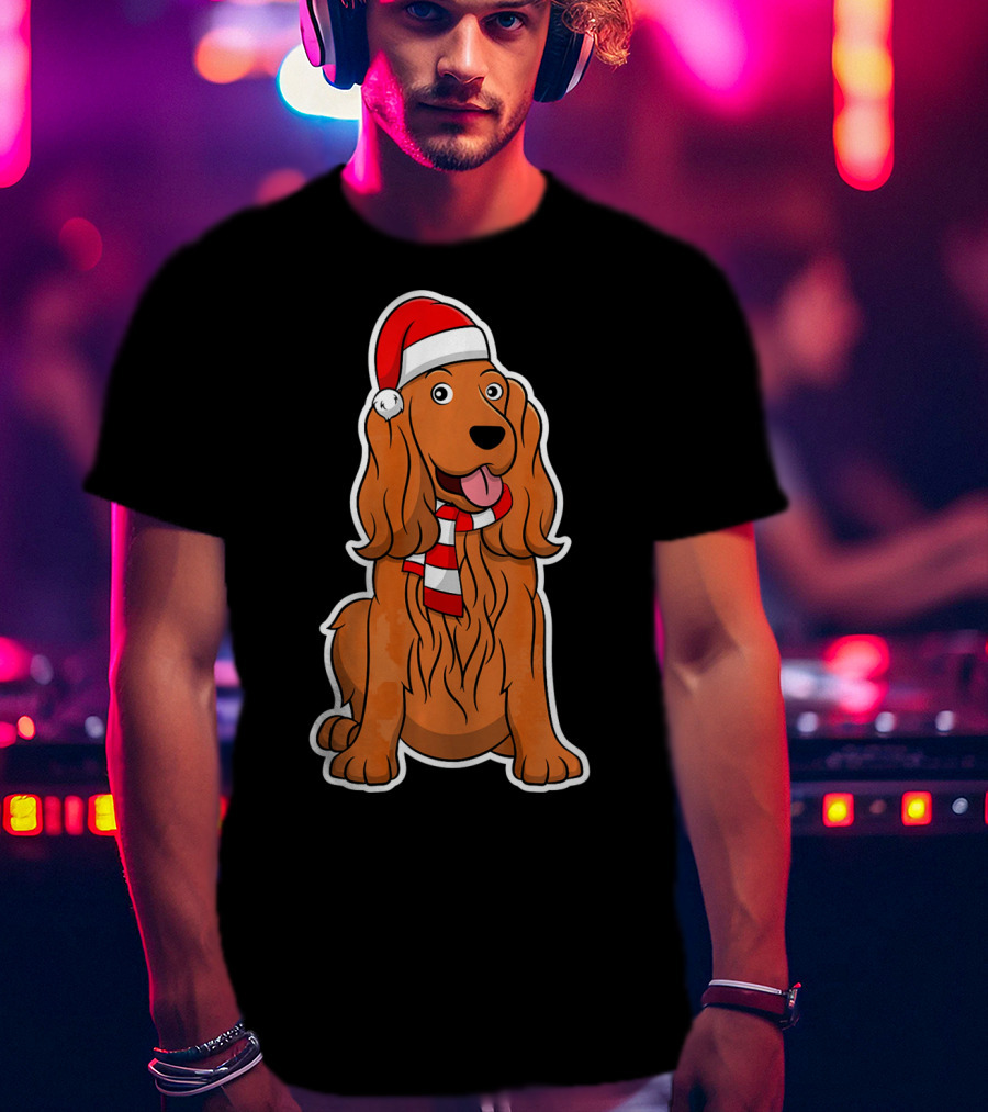 Cocker Spaniel Dog Puppy With Christmas Santa Hat And Scarf T-Shirt