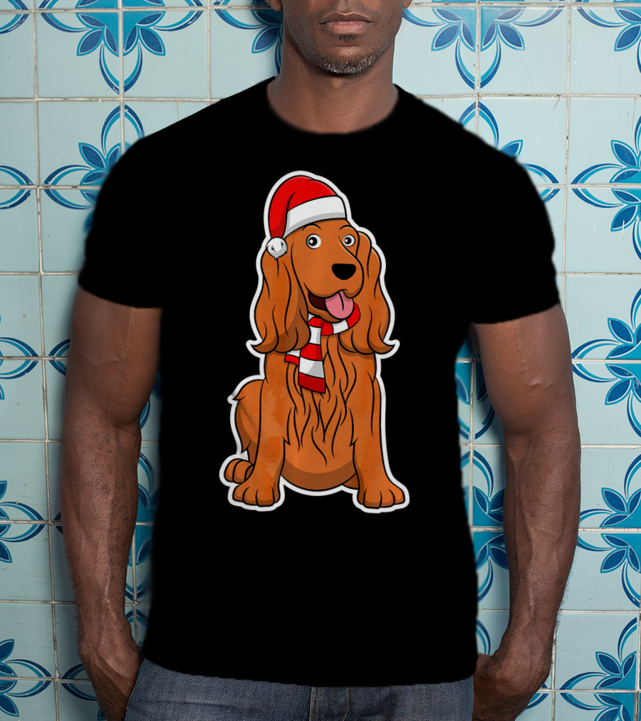 Cocker Spaniel Dog Puppy With Christmas Santa Hat And Scarf T-Shirt