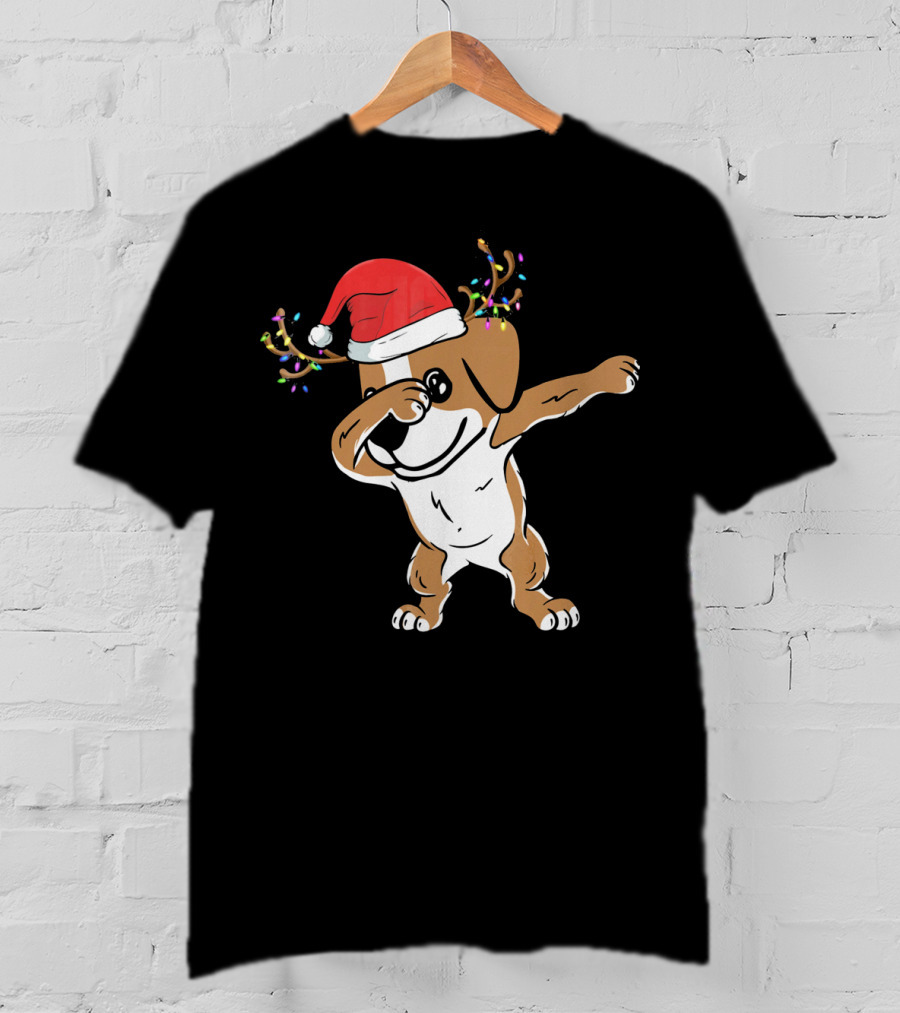 Christmas Jack Russell Terrier With Santa Hat And Reindeer Antlers Dabbing Dab T-Shirt