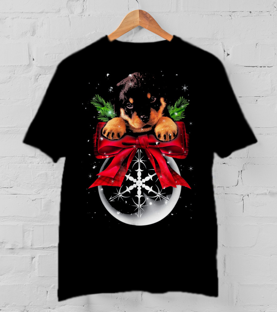 Rottweiler Puppy Christmas Bauble Snowflake Noel T-Shirt