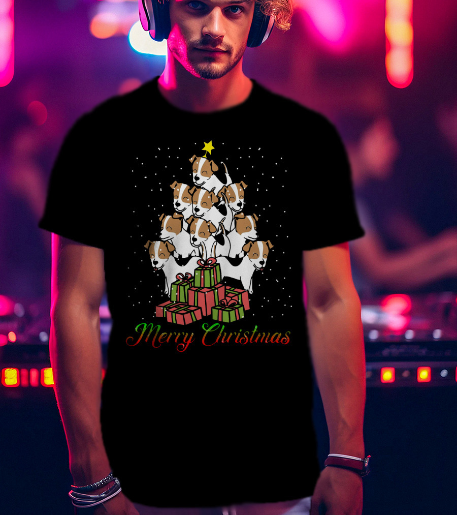 Merry Christmas Jack Russell Terrier Tree With Gifts T-Shirt