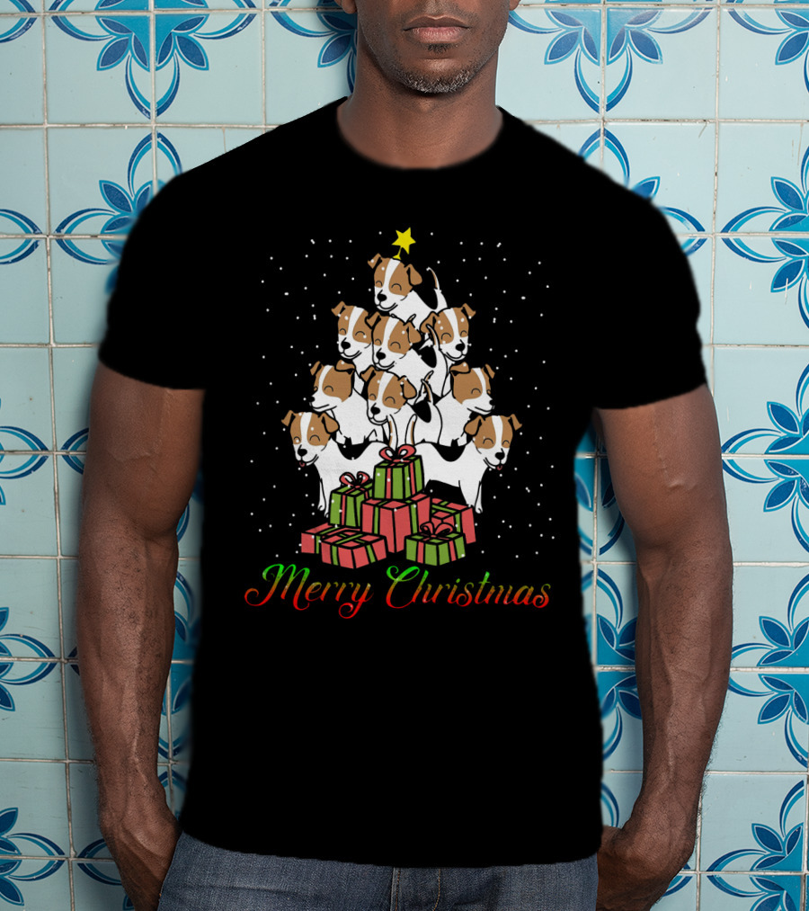 Merry Christmas Jack Russell Terrier Tree With Gifts T-Shirt
