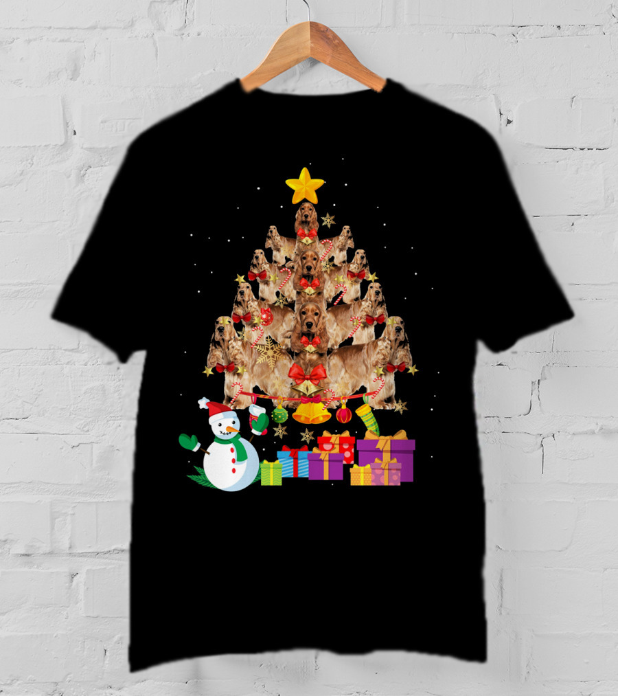 Cocker Spaniel Christmas Tree With Star Snowman And Presents T-Shirt