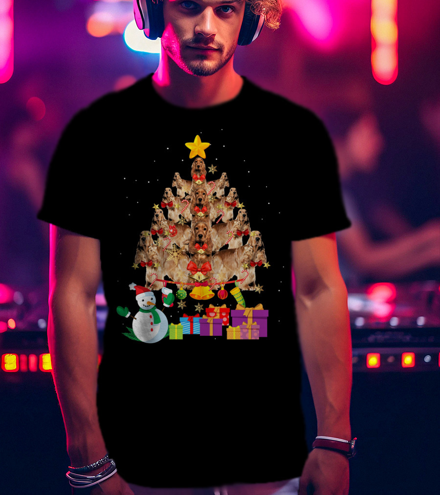 Cocker Spaniel Christmas Tree With Star Snowman And Presents T-Shirt