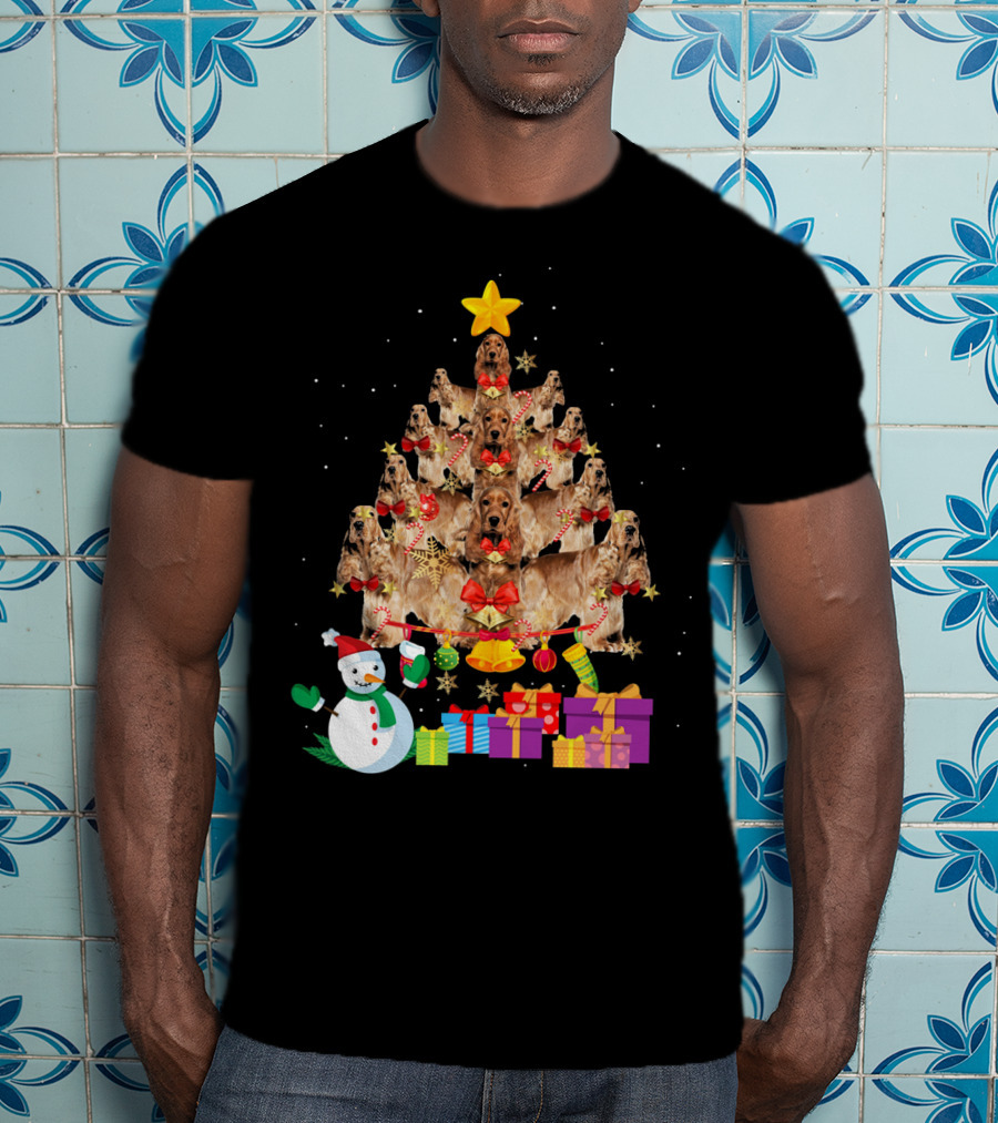 Cocker Spaniel Christmas Tree With Star Snowman And Presents T-Shirt