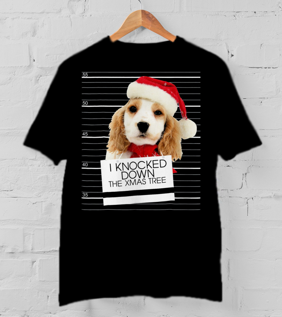 Cocker Spaniel Dog In Santa Hat Knocked Down The Xmas Tree T-Shirt