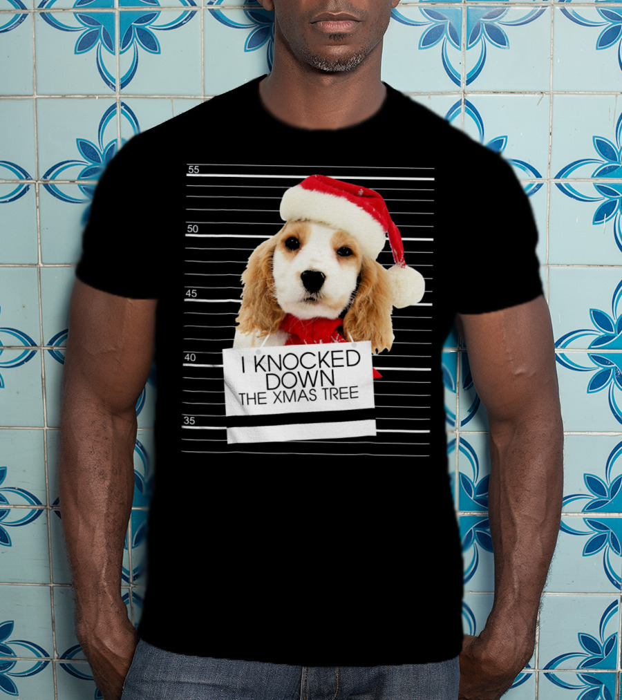 Cocker Spaniel Dog In Santa Hat Knocked Down The Xmas Tree T-Shirt